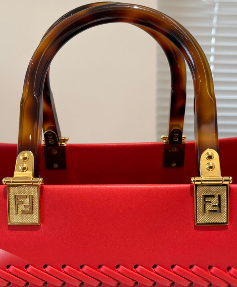 Fendi Sunshine Medium Leather Shopper Bag 8BH386 Red